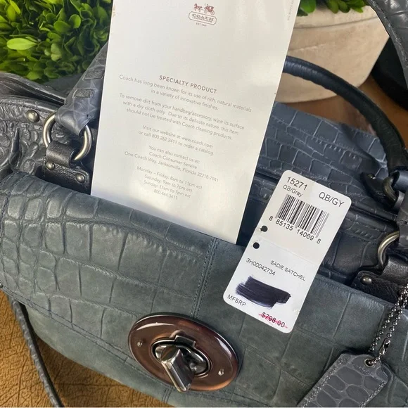 Coach Rare Sadie Exotic Croc Embossed and Suede Large Satchel - Picture 6 of 17